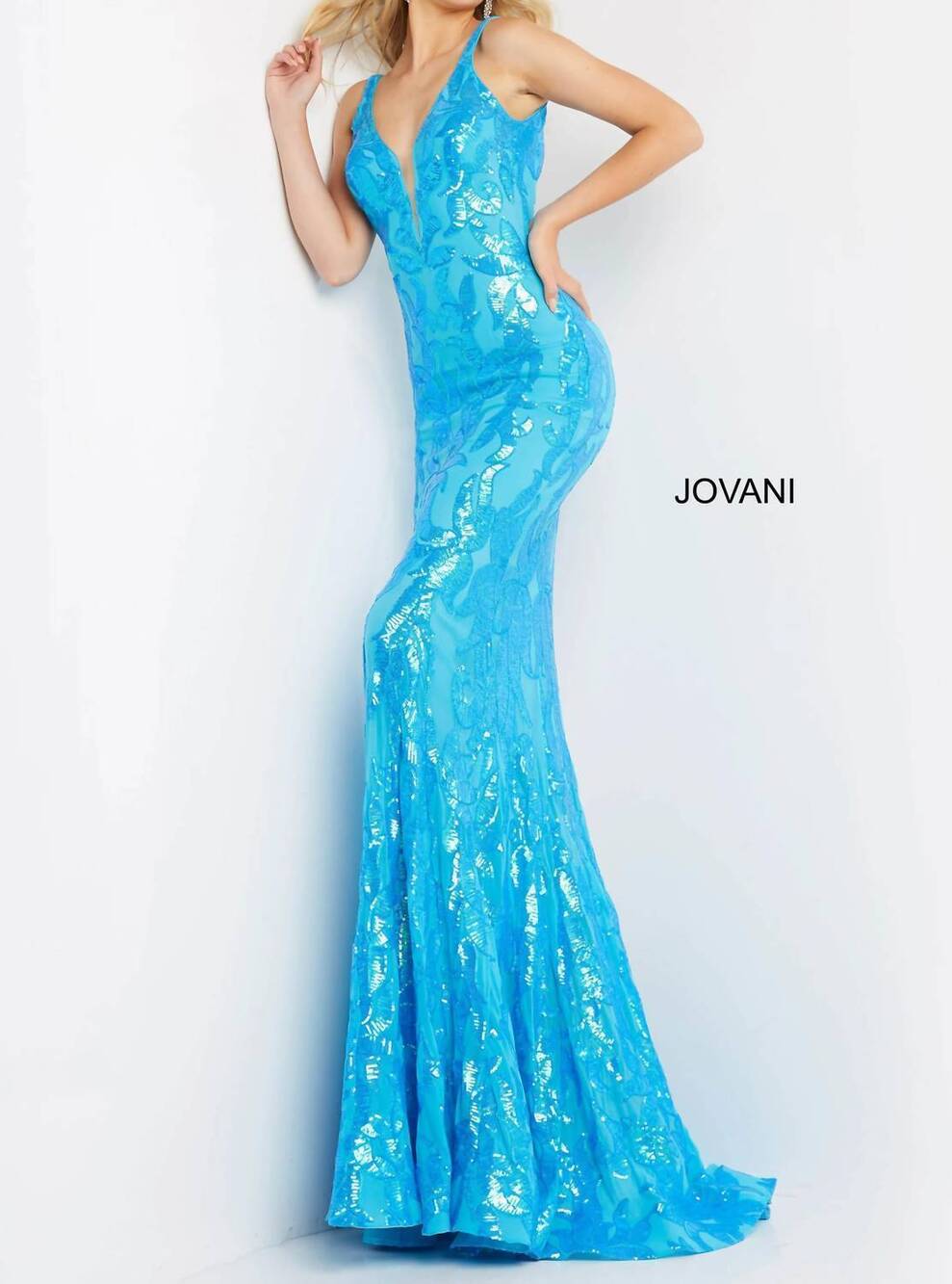 NEW JOVANI sequin sheath long dress in turquoise